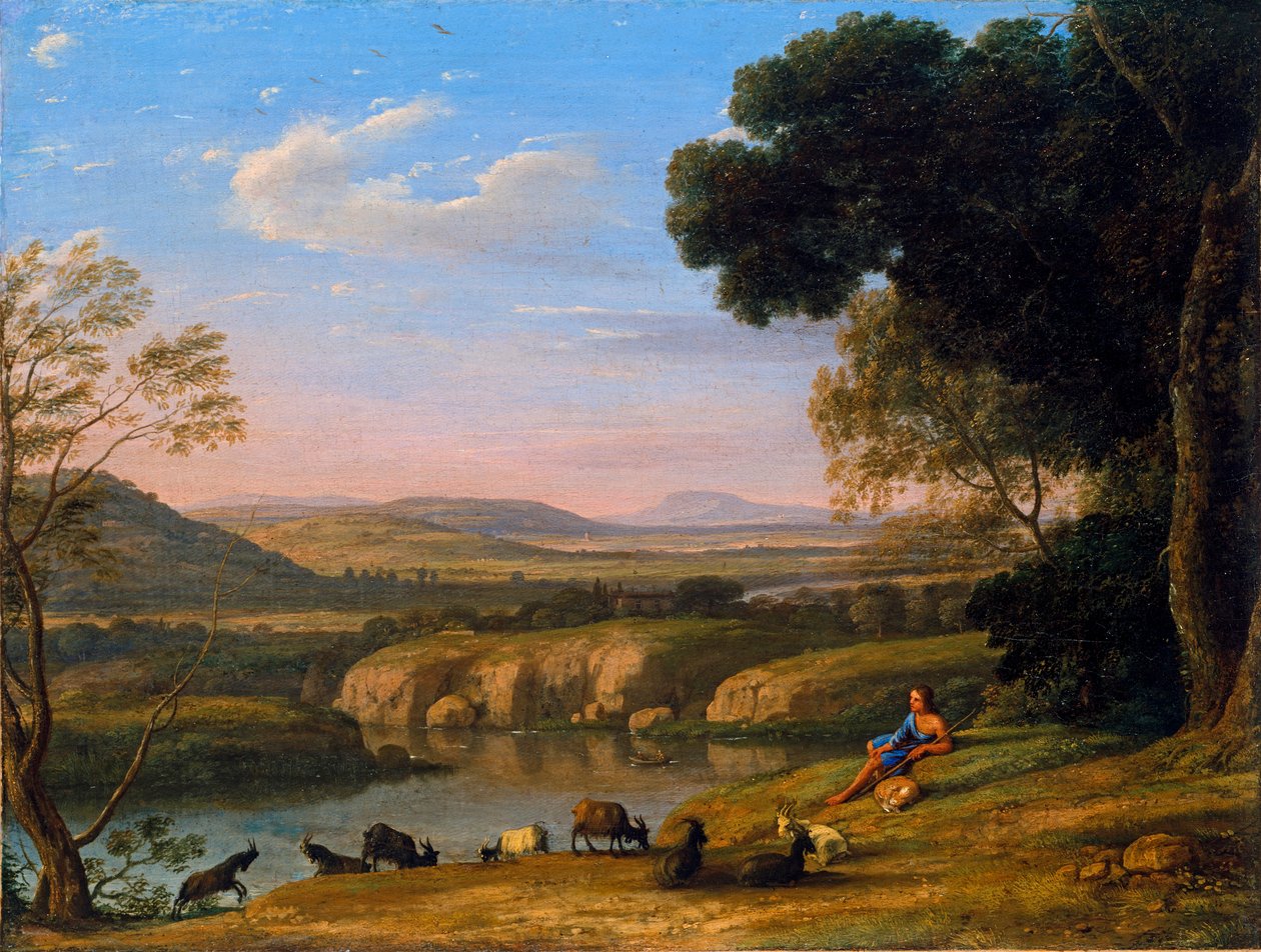 ""Paysage au chevrier"" (Flodlandskap med gethund) Målning av Claude Lorrain (1600-1682) ca 1645 - Olja på duk Dim 39,5x53 cm Niedersaechsisches Landesmuseum, Hannover av Claude  Lorrain