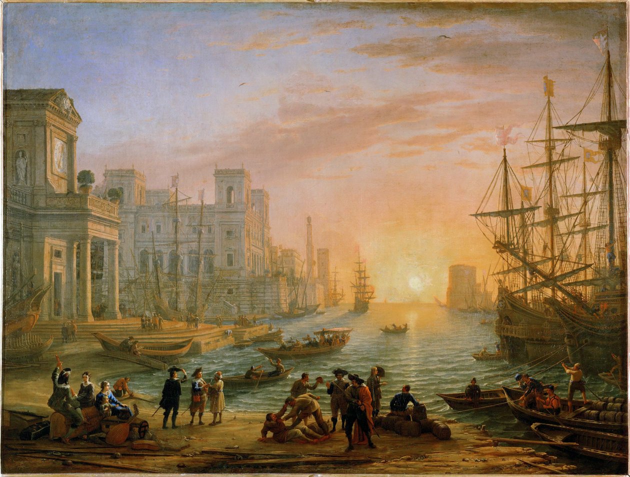 Hamn, solnedgång... av Claude Lorrain (1600 82)