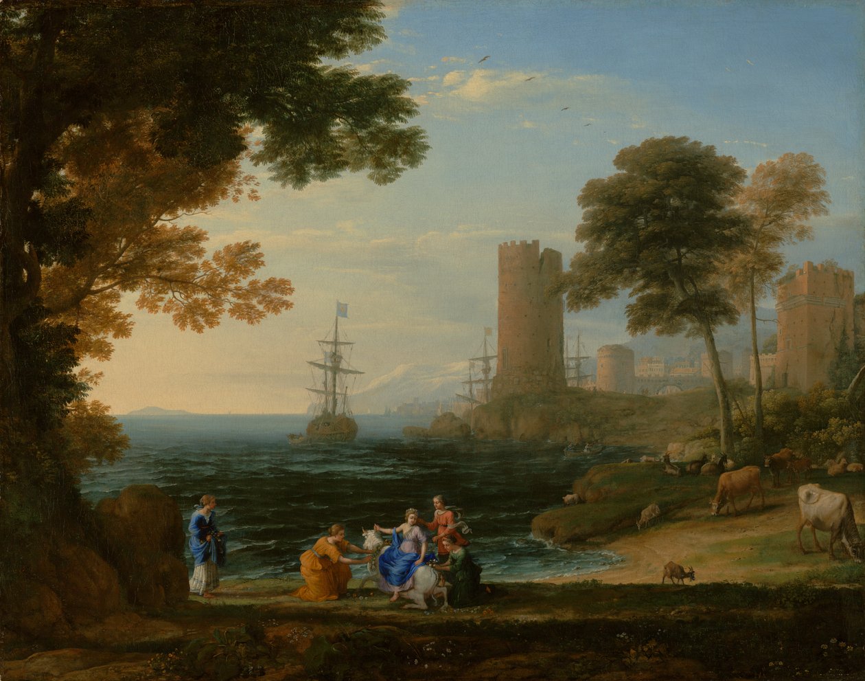 Kustvy med bortförandet av Europa, ca 1645 (olja på duk) av Claude Lorrain