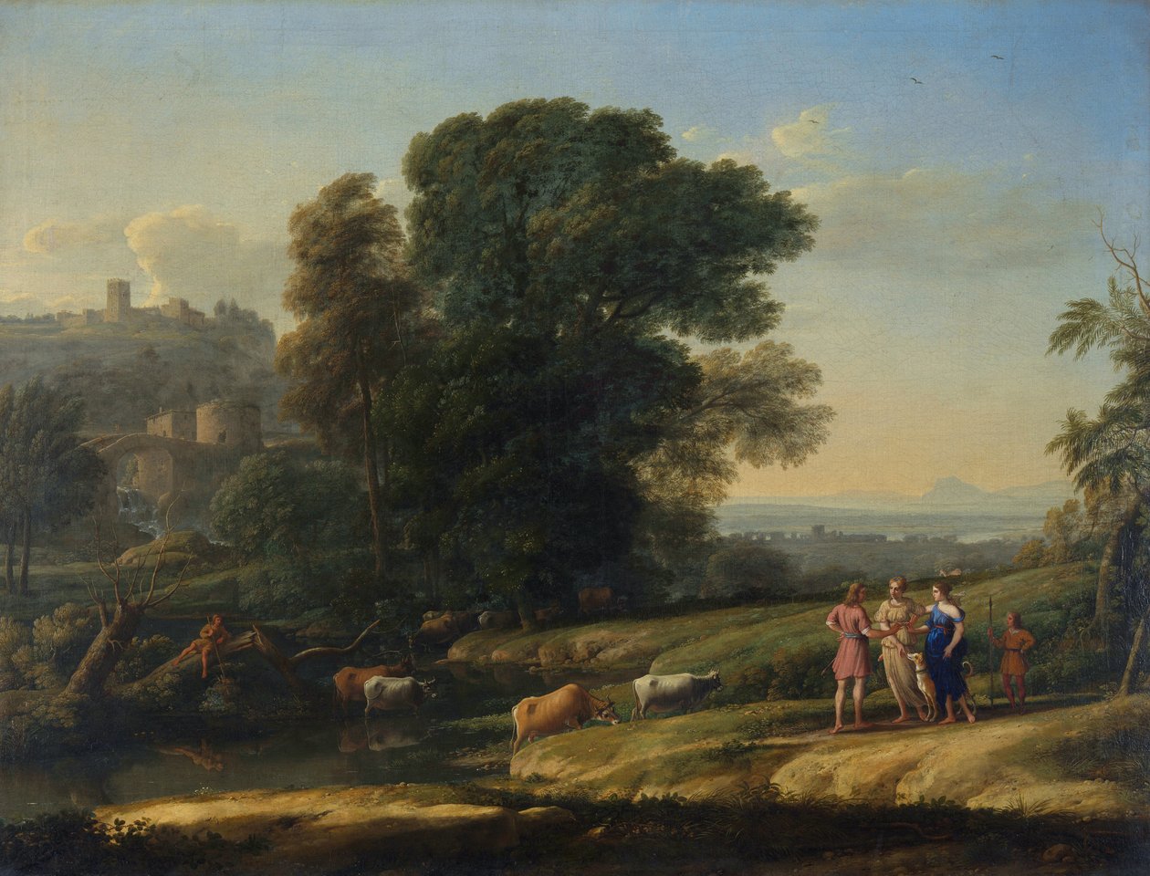 "Landskap med Cephalus och Procris återförenat av Diana" (Landskap med Cephalus och Procris återförenat av Diana) Målning av Claude Lorrain (1600-1682) Olja på duk 1645 Dim 101,5x133 cm National Gallery, London av Claude Lorrain