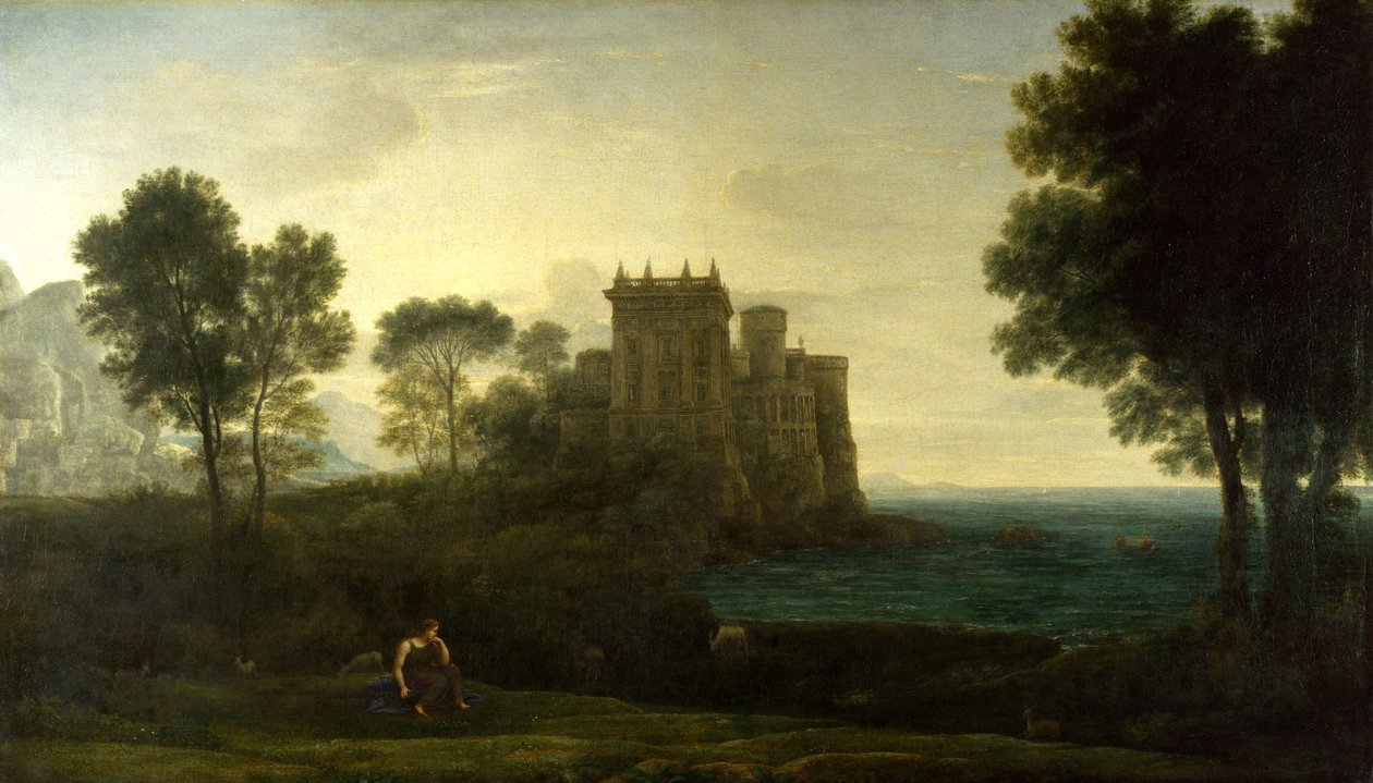 ""Landskap med Psyche utanför Amors palats eller det förtrollade slottet) Målning av Claude Lorrain (1600-1682) Olja på duk 1664 Dim 87, 1 x 151,3 cm National Gallery, London av Claude Lorrain