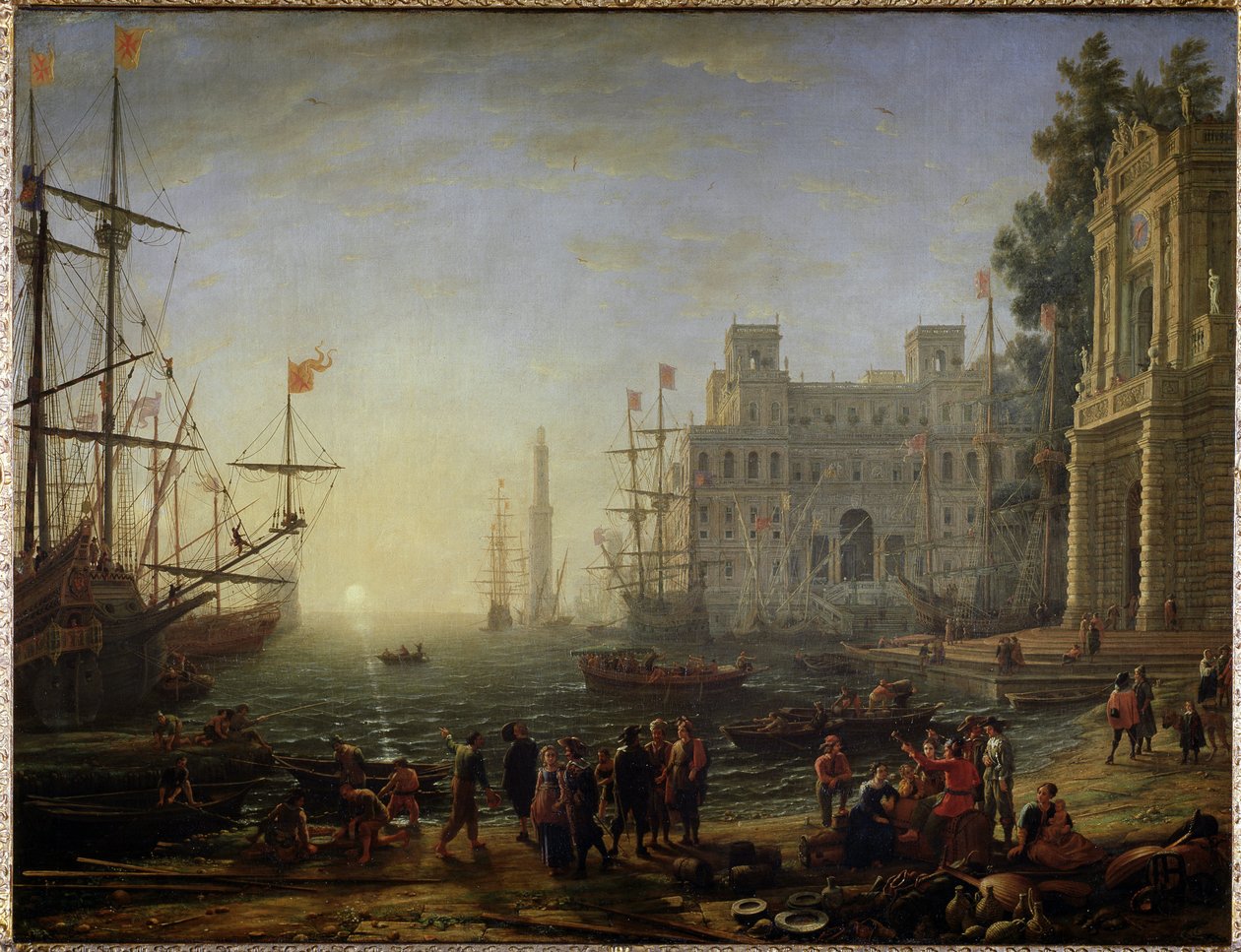 Hamn med en villa Medicis - Olja på duk av Claude Lorrain