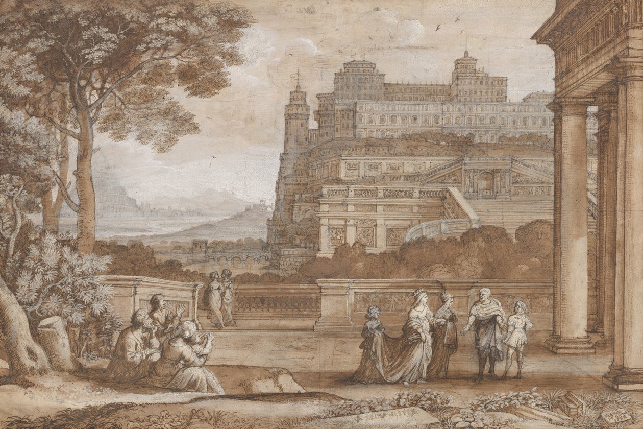 アハシュエロスの宮殿に近づくエスター王妃 av Claude Lorrain (1600 82)