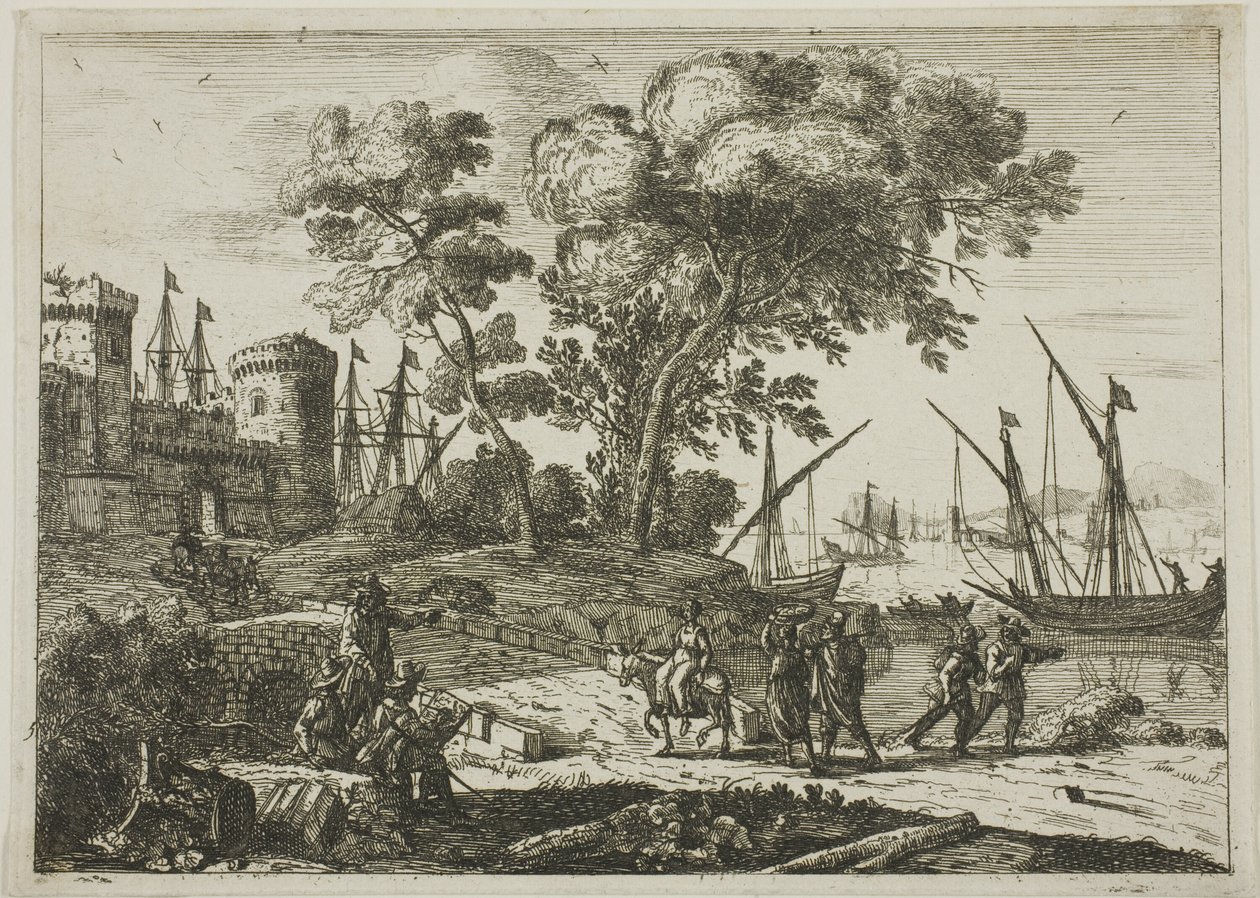 Kustscen med en konstnärsteckning av Claude Lorrain