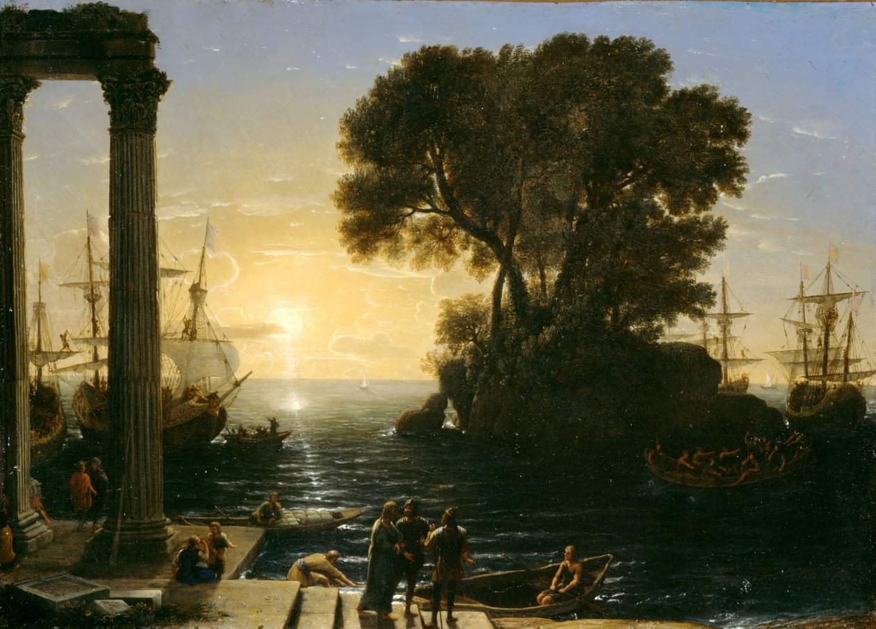 Kustscen med Saint Pauls ombordstigning, 1655. av Claude Lorrain