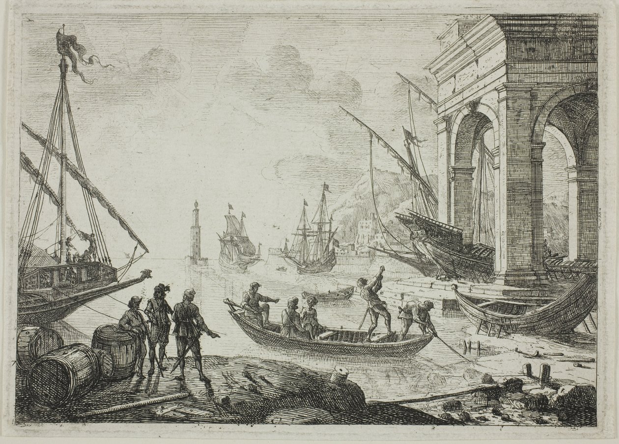 Hamnscenen med en fyr av Claude Lorrain
