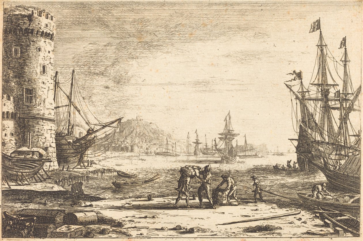 Hamn med ett stort torn av Claude Lorrain