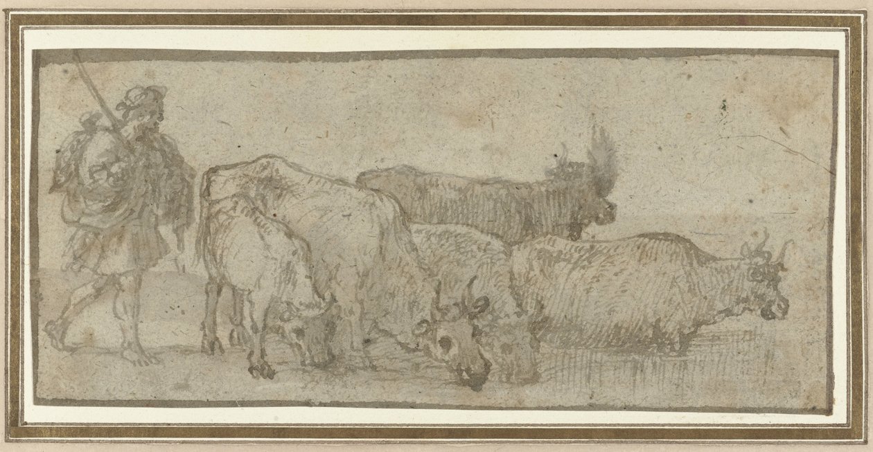 En herde med sin boskapshjord vid en vattenkälla av Claude Lorrain