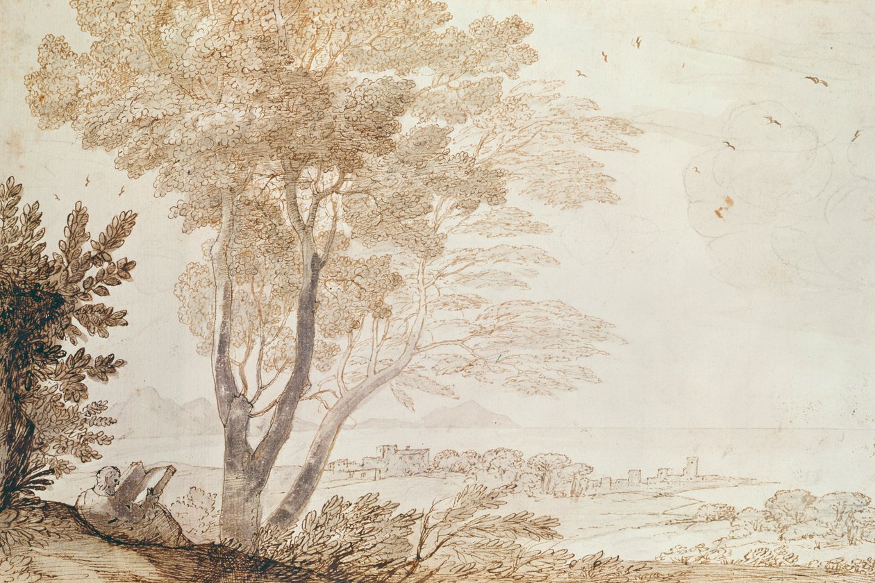 Landskap (penna och bläck på papper) av Claude Lorrain