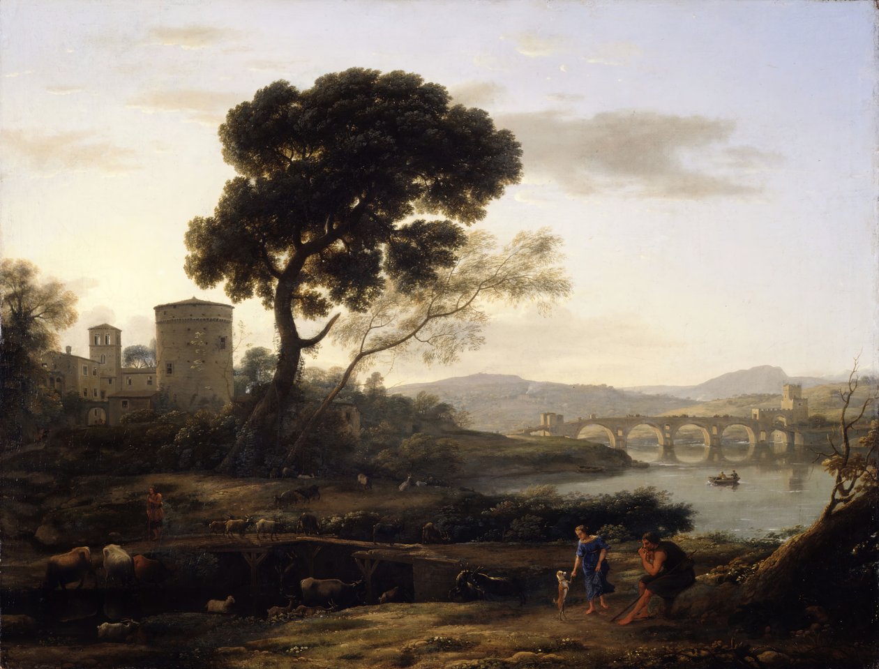 Landskap nära Rom med utsikt över Ponte Molle, 1645. av Claude Lorrain
