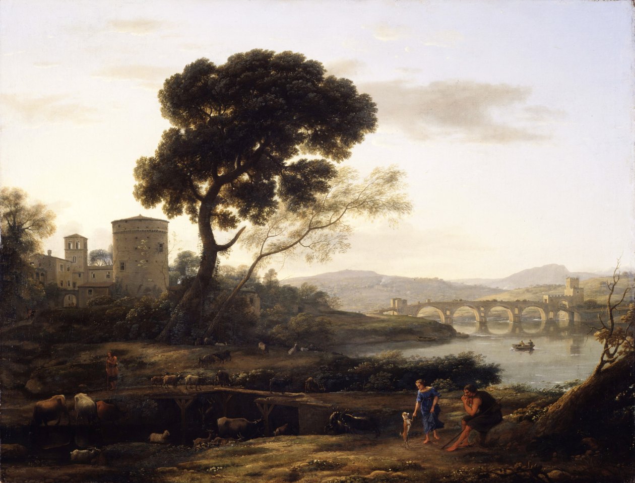 Landskap nära Rom med utsikt över Ponte Molle, 1645 av Claude Lorrain