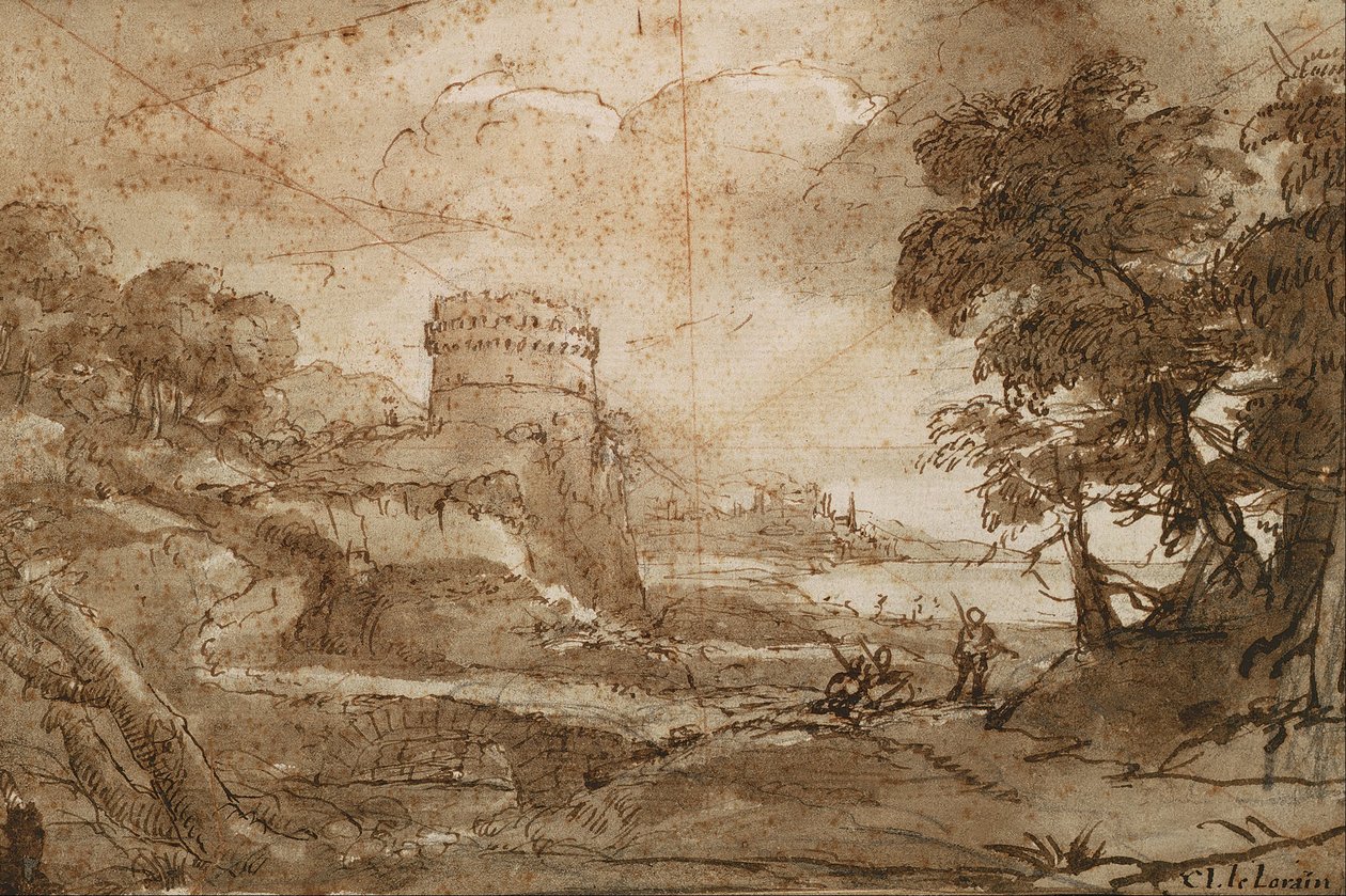 Landskap med runda tornet och bukten av Claude Lorrain
