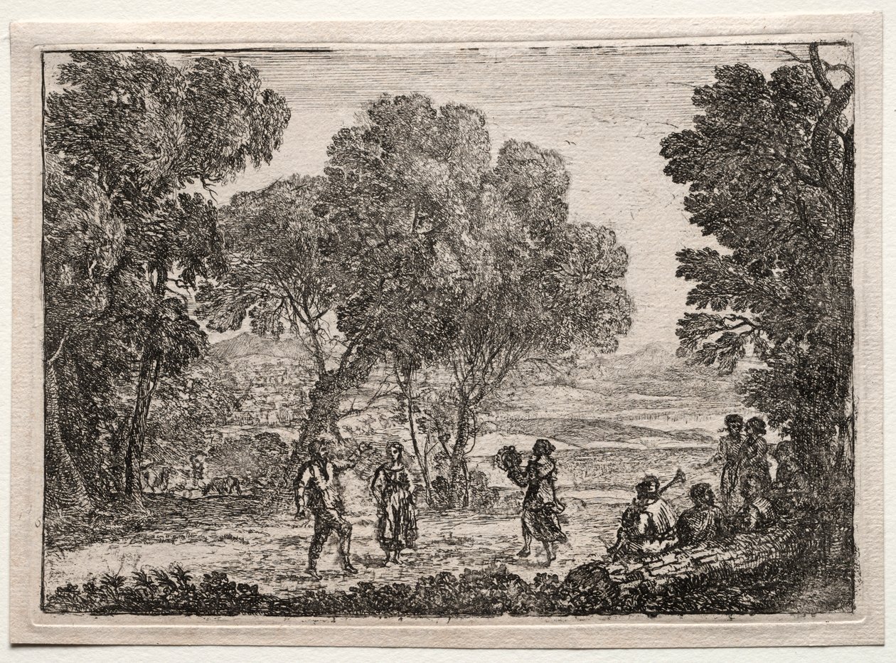 Landskap med en liten tallrik för countrydans, ca. 1637. av Claude Lorrain