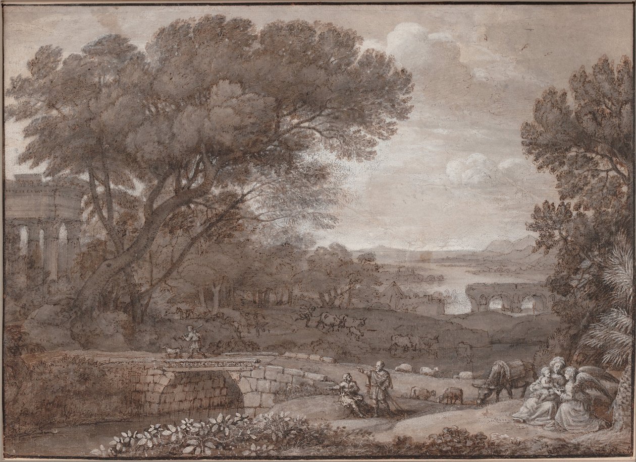 Landskap med de vilande på flykten till Egypten, 1660 av Claude Lorrain