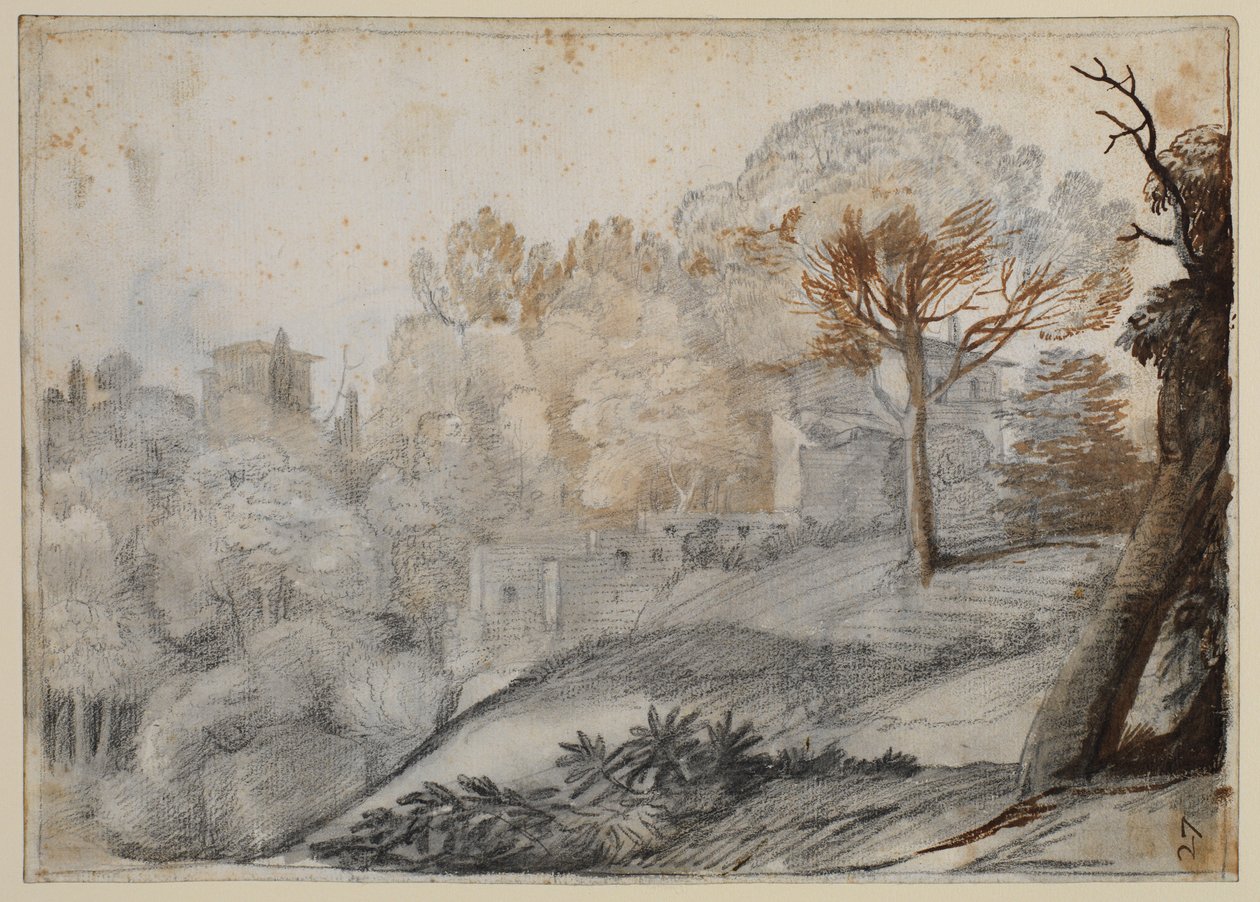 Landskap med träd och byggnader av Claude Lorrain