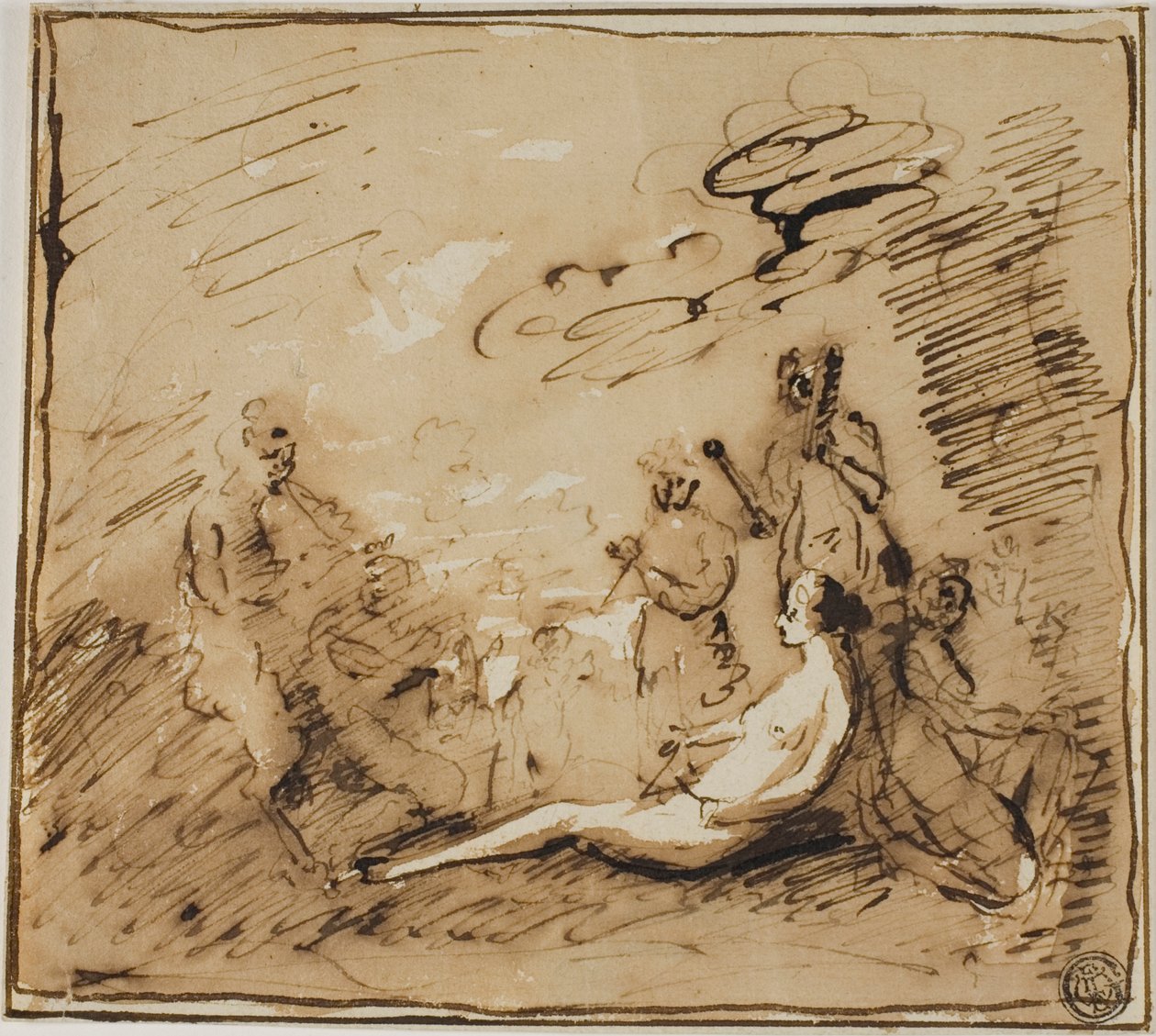 Nymfer och satyrer spelar musikinstrument av Claude Lorrain
