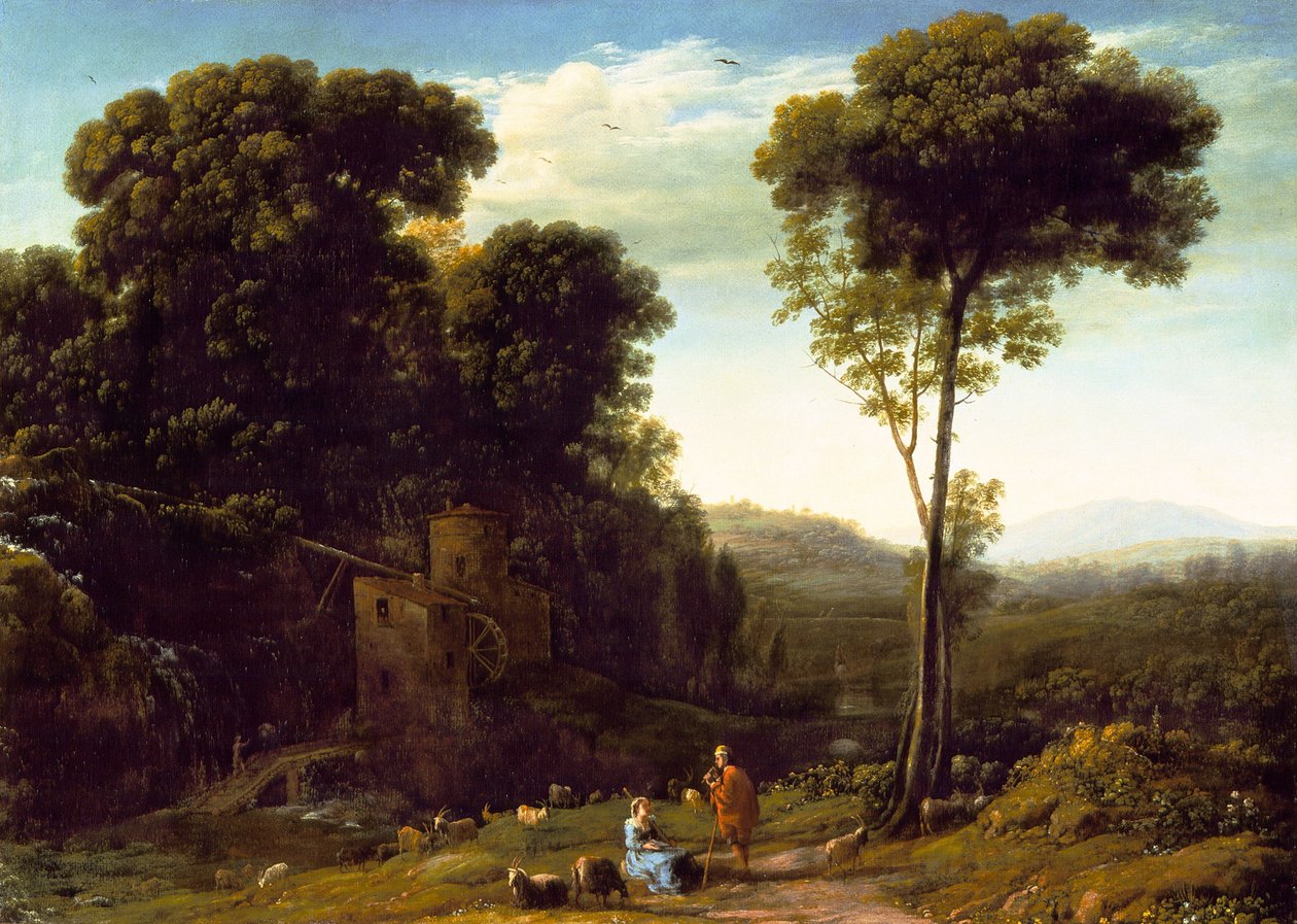 Pastoralt landskap med kvarn, 1634 av Claude Lorrain