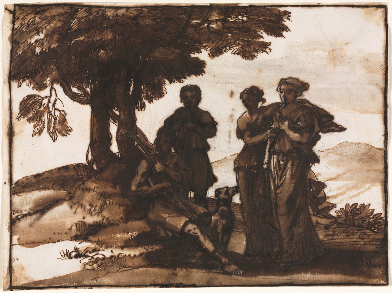 Pastoral scen med klassiska figurer, ca. 1640-1645. av Claude Lorrain