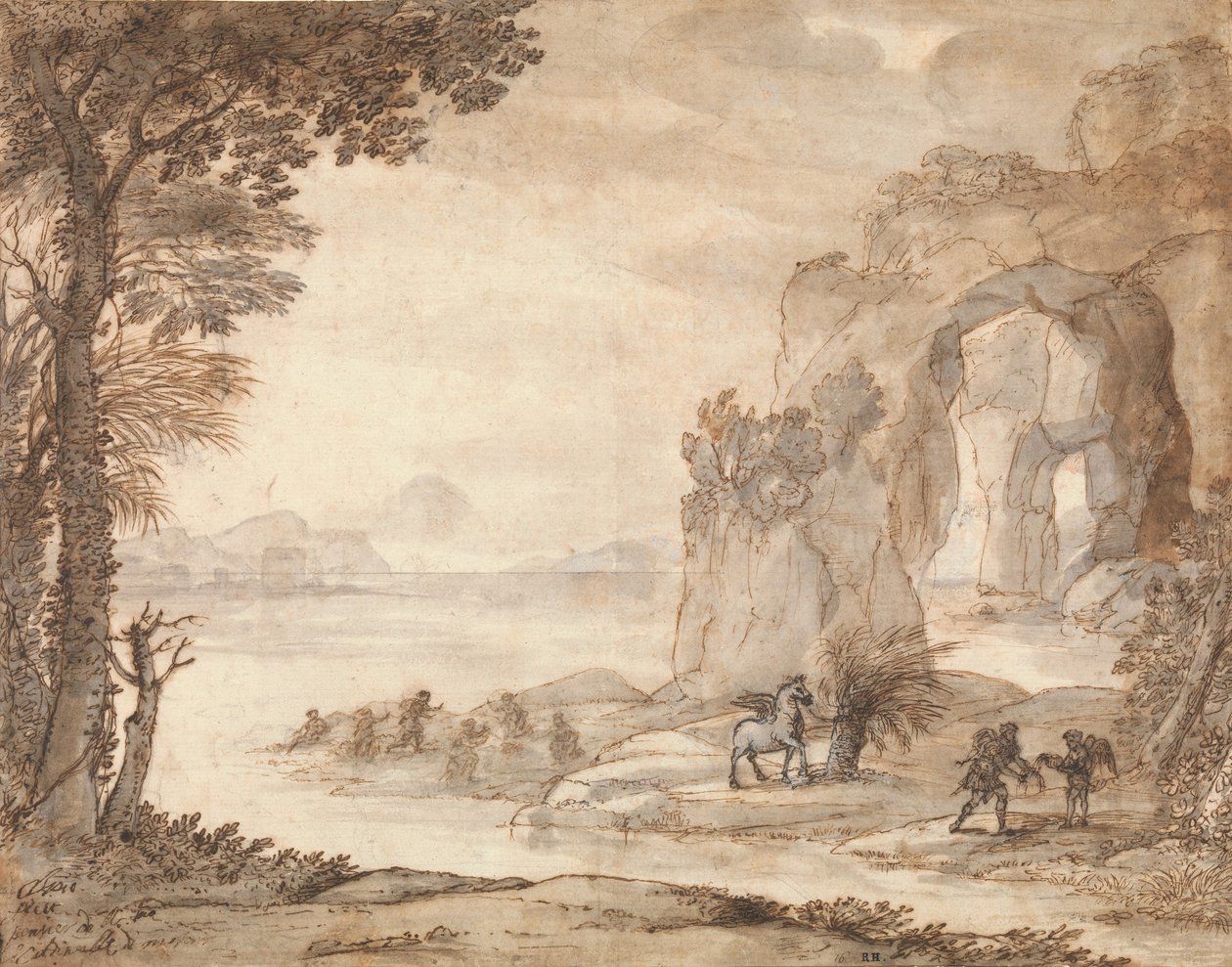 Perseus and the Origin of Coral, c.1671 (svart krita, sepia och svart bläck, sepia och grå tvätt med vitt) av Claude Lorrain