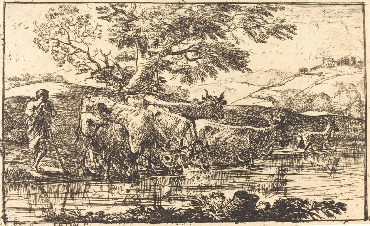 Flocken vid vattningsplatsen av Claude Lorrain