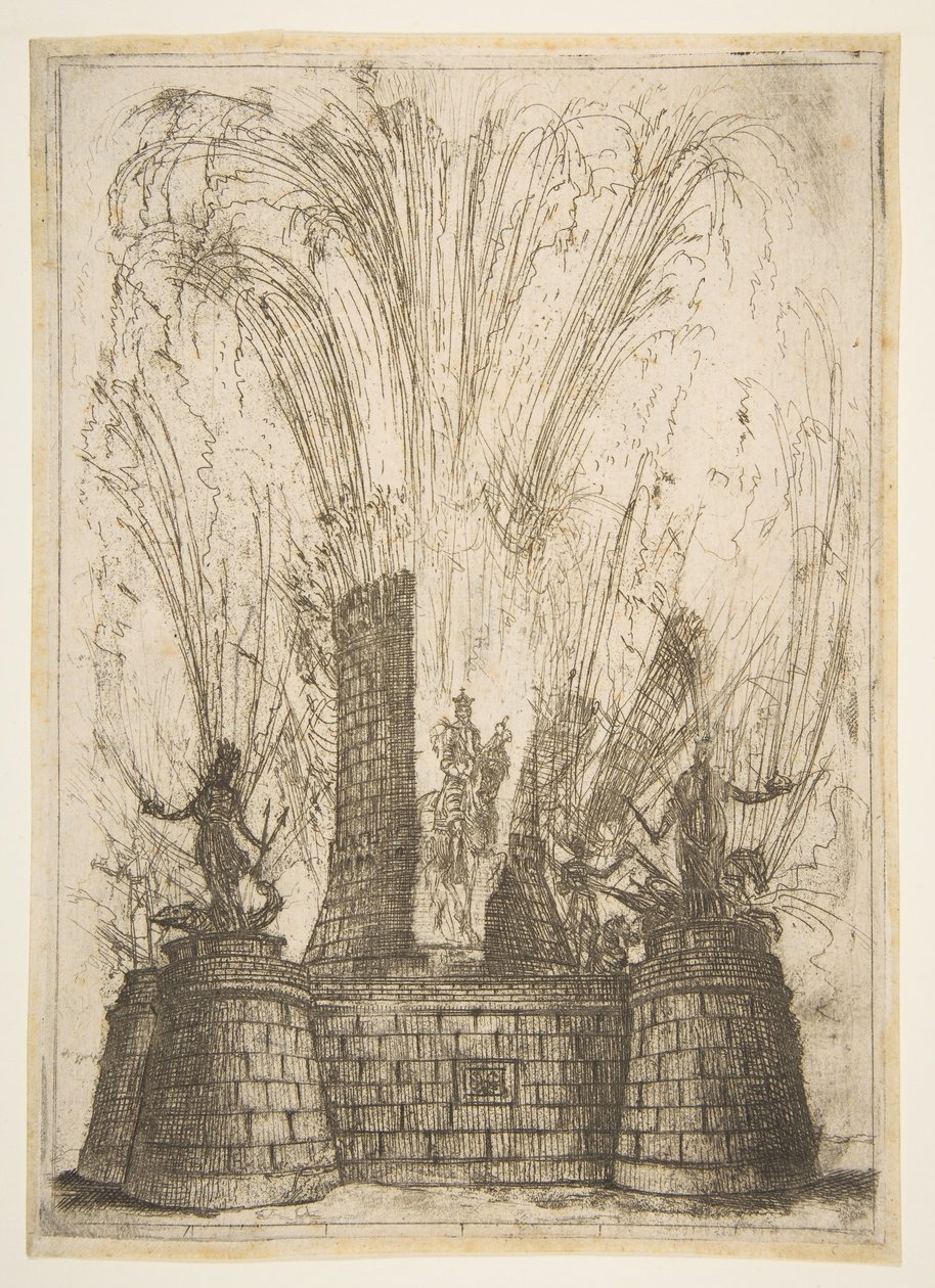 Det runda tornet brast för att avslöja statyn av romarnas kung, 1637. av Claude Lorrain