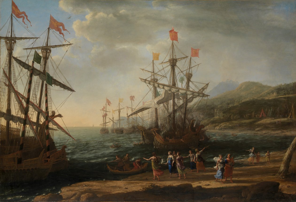 De trojanska kvinnorna sätter eld på sin flotta, ca. 1643. av Claude Lorrain