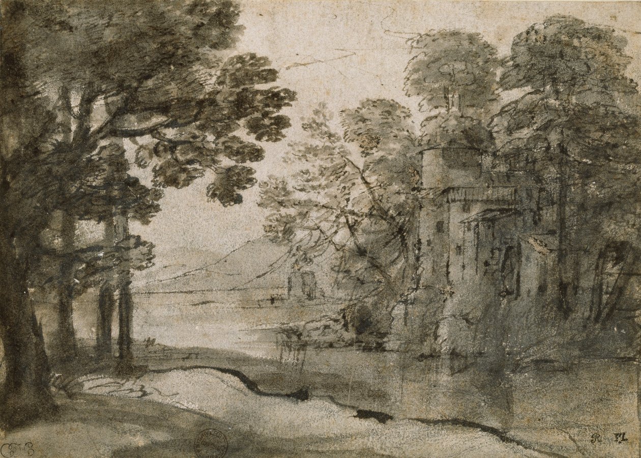 Vattenkvarn bland träd, c1635-1638 av Claude Lorrain