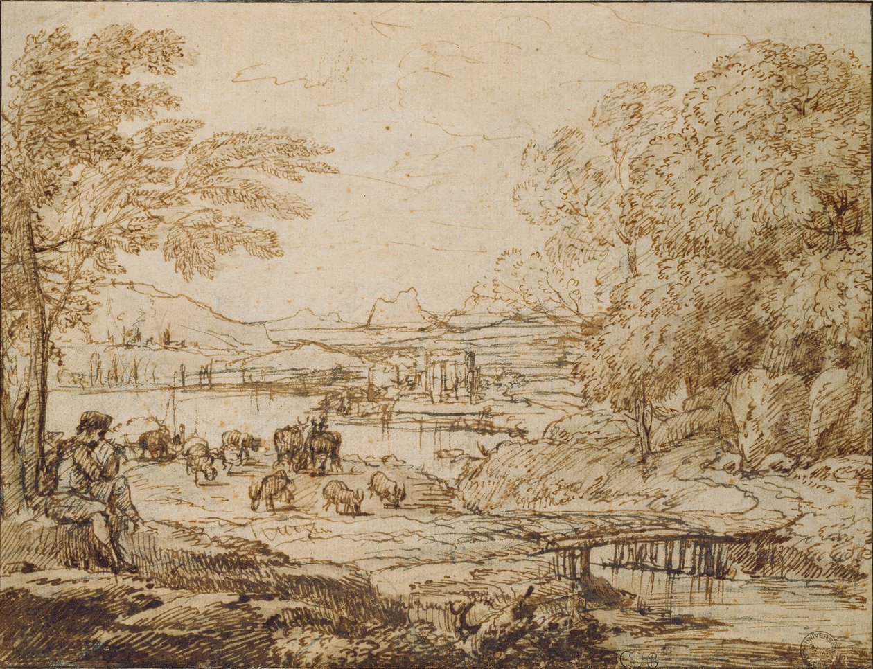 Ungdom som spelar ett rör i ett pastoralt landskap, c1640-talet av Claude Lorrain