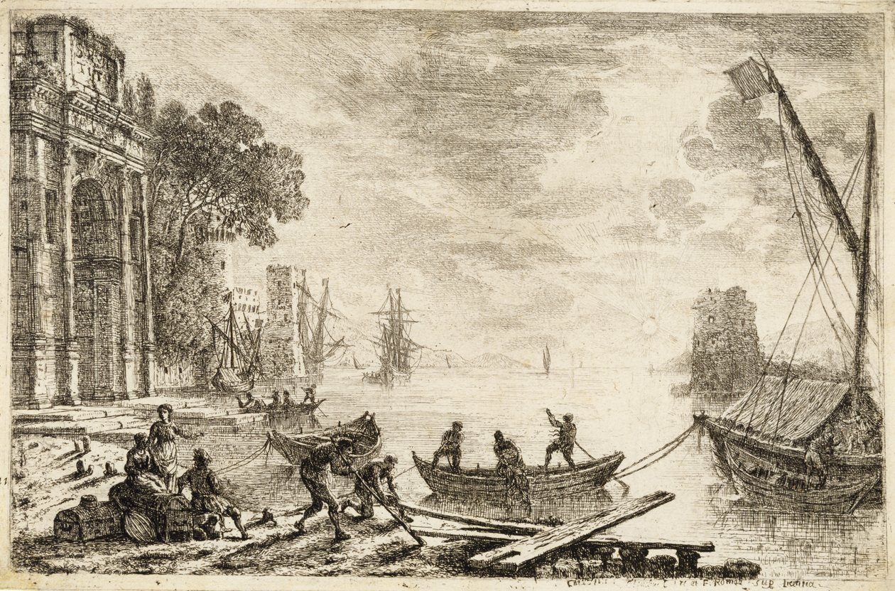 Hamnscen med uppgående sol, 1634 av Claude Lorrain