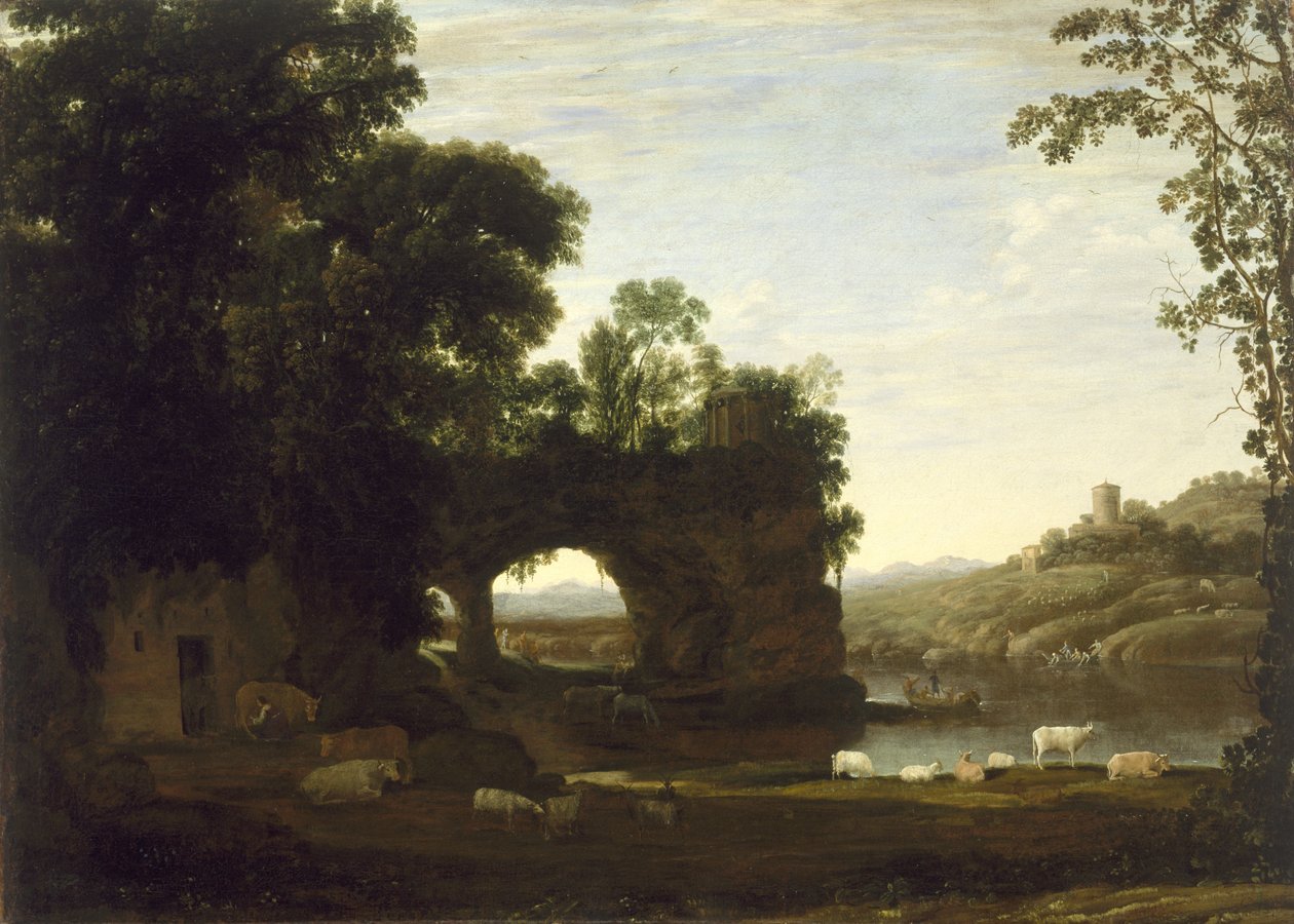 Landskap med en stenbåge och flod, c.1628-30 av Claude Lorrain