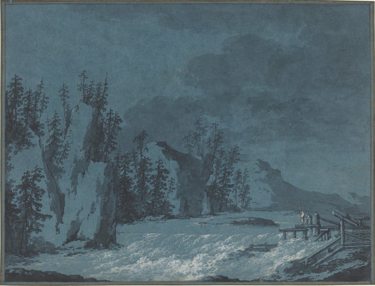River Rapids vid Wooded Cliffs av Claude Louis Chatelet