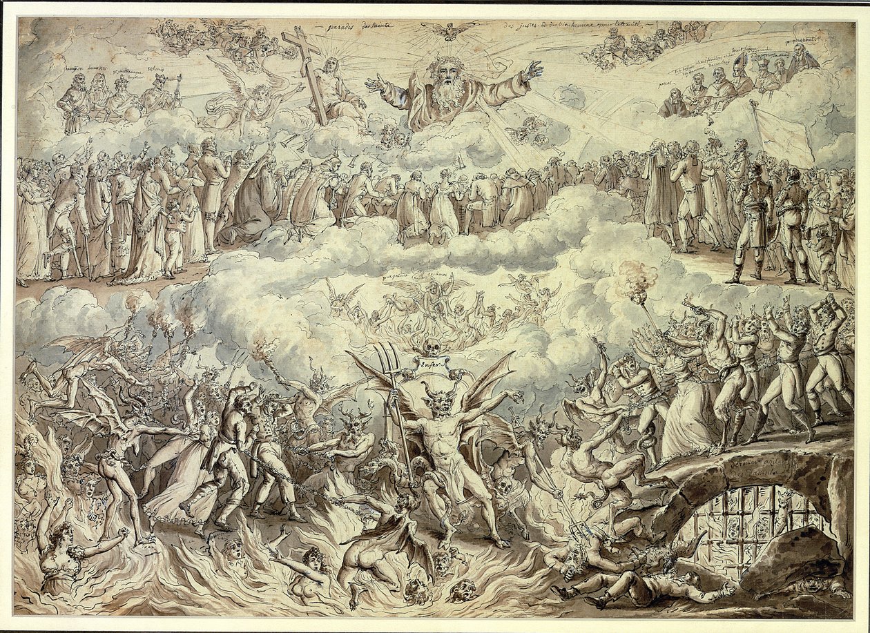 A Royalist Allegory (penna & bläck & tvätt på papper) av Claude Louis Desrais