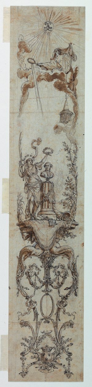 Teckning, Förslag till målade paneler med Fortune och Jacques Necker, 1788-90 av Claude Louis Desrais