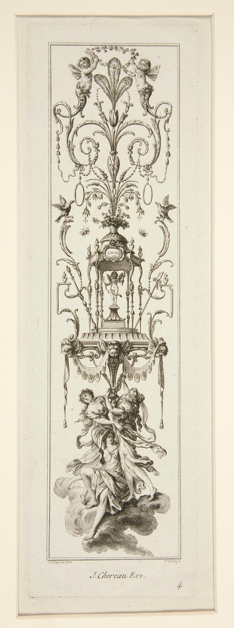 Titelblad och tre blad från Cahier d av Claude Louis Desrais
