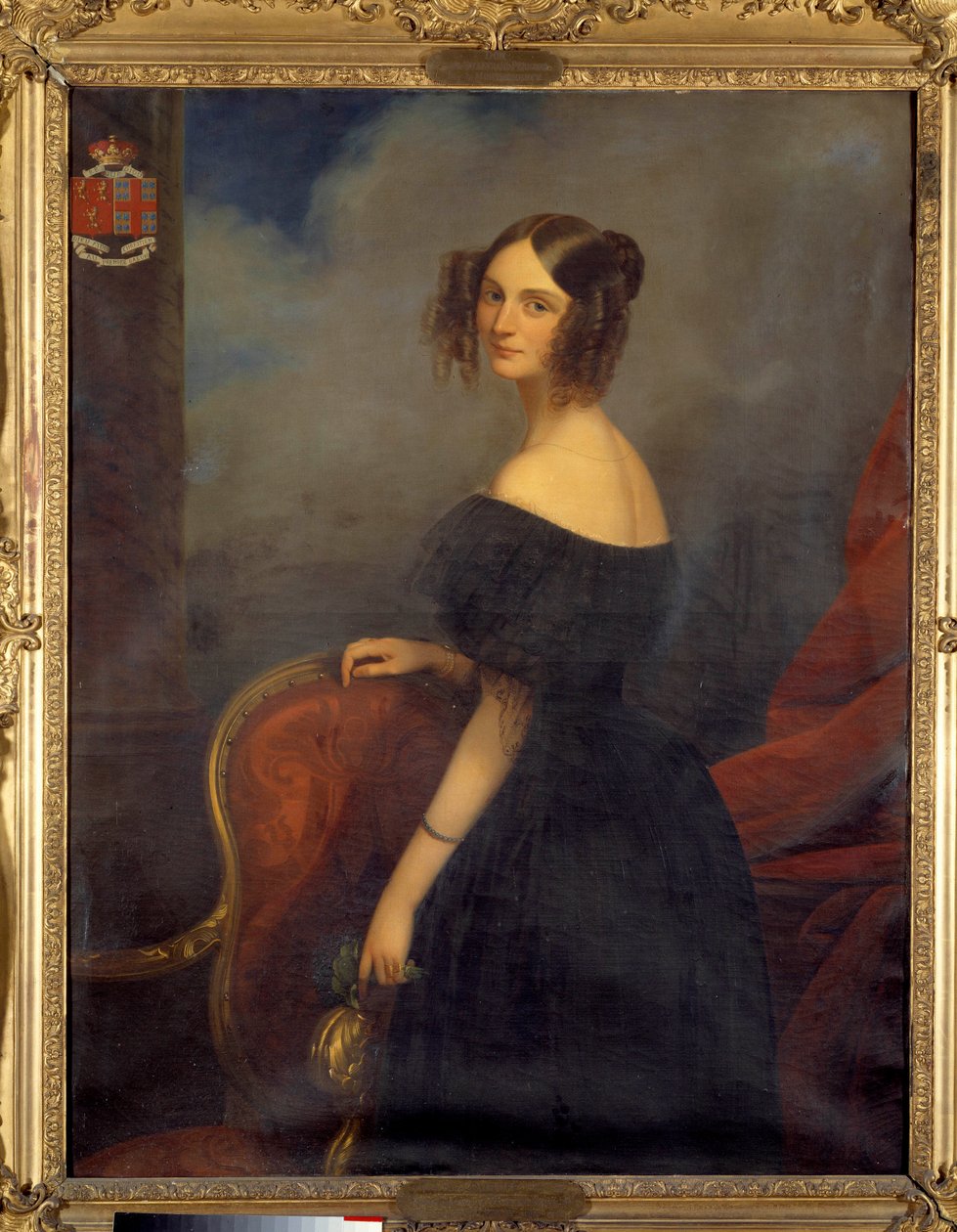 Porträtt av hertiginnan av Valencay, grevinnan av Talleyrand Perigord född Anne Louise de Montmorency (1810-1855) av Claude Marie Dubufe (1790-1864). 1800-talet av Claude Marie Dubufe
