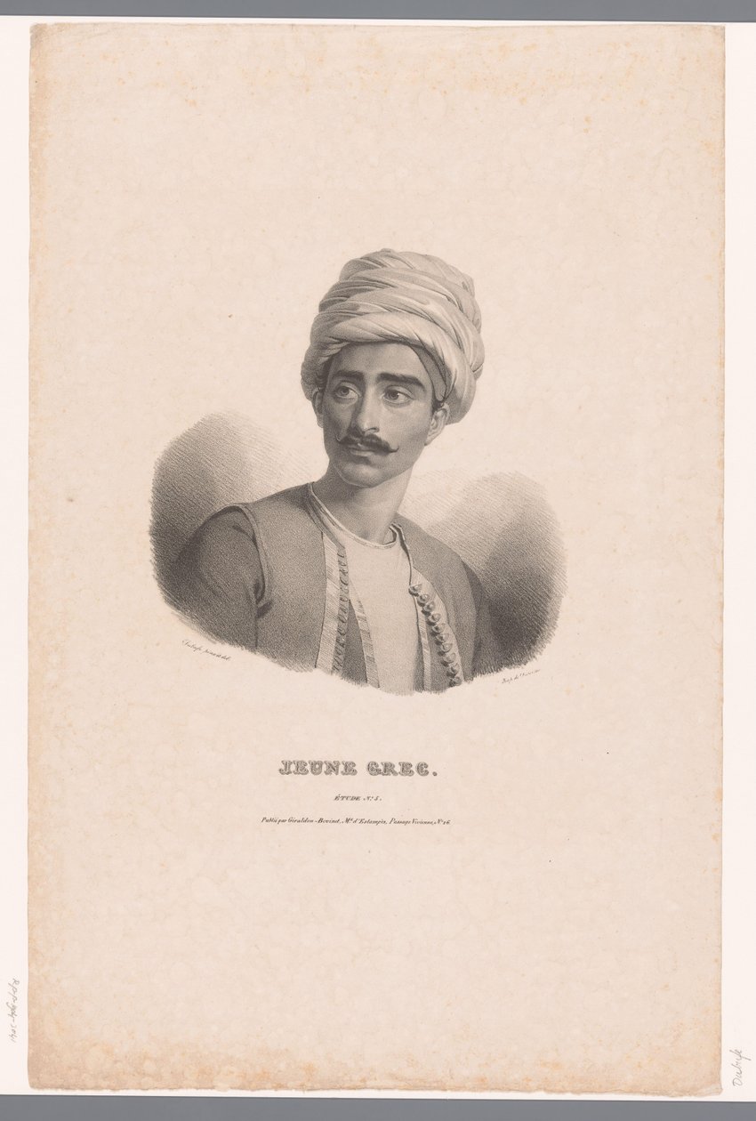 Porträtt av en grekisk ung man Jeune Grec (titel på objekt) Etudes (serietitel på objekt) av Claude Marie Dubufe