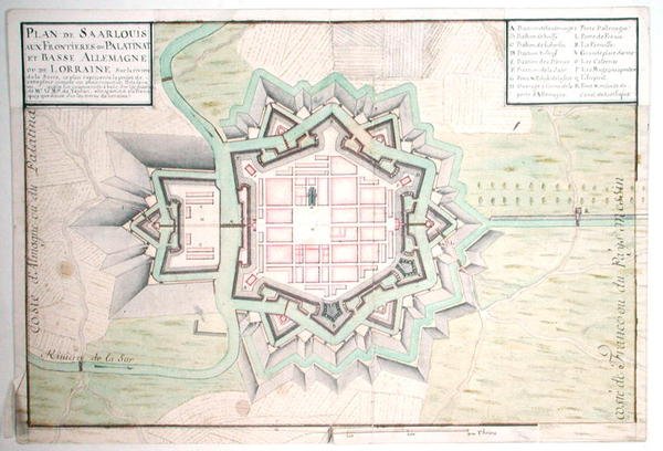 Atlas 131 E Plan of Saarlouis, från Traite de Fortifications (penna & bläck och wc på papper) av Claude Masse