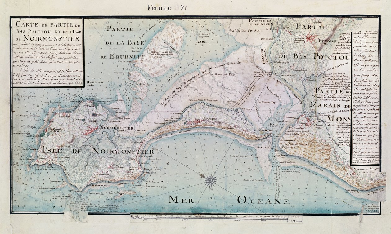 Atlas 131 H.fol 71 Karta över en del av Bas-Poitou och Ile de Noirmoutier, 1703 (penna, bläck och wc på papper) av Claude Masse