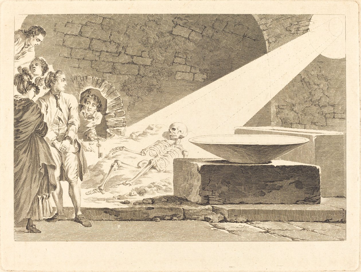 Fragonard och Bergeret med sina fruar på besök i en grav i Pompeji av Claude Mathieu Fessard after Jean Honoré Fragonard