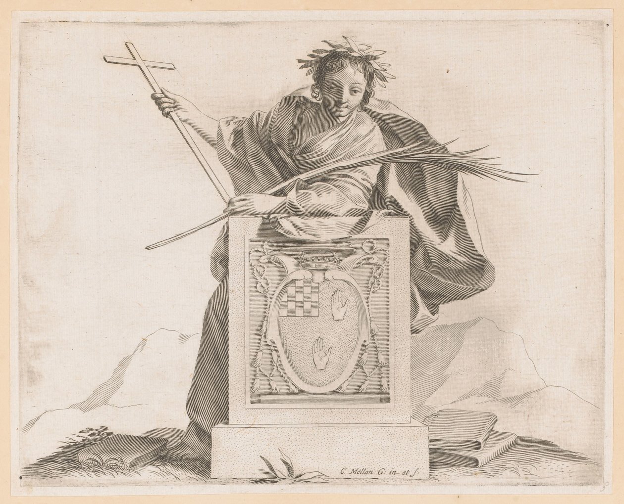 Allegorisk figur med familjen Potiers vapen av Claude Mellan