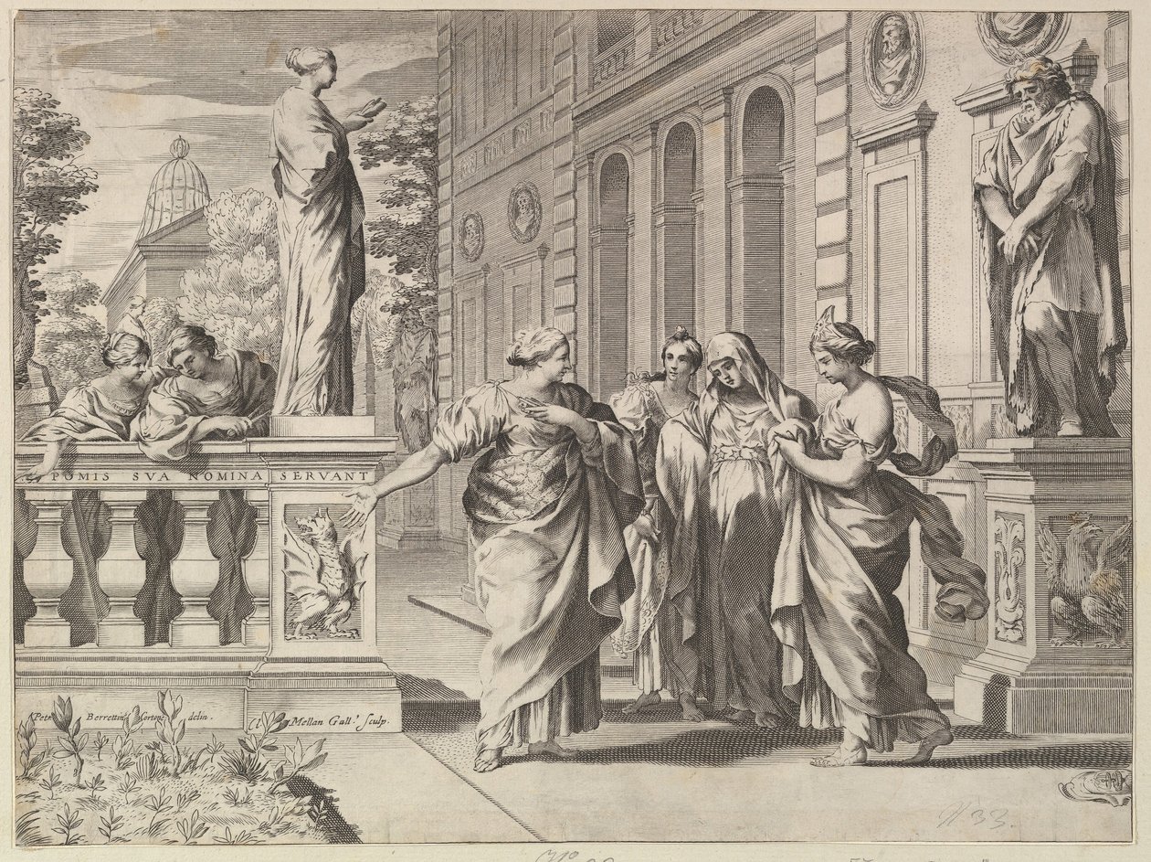 Allegori till ära för det romerska kollegiet grundat av familjen Borghese, 1615-88. av Claude Mellan