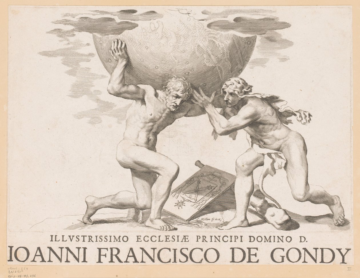 Atlas ger den himmelska sfären till Hercules av Claude Mellan