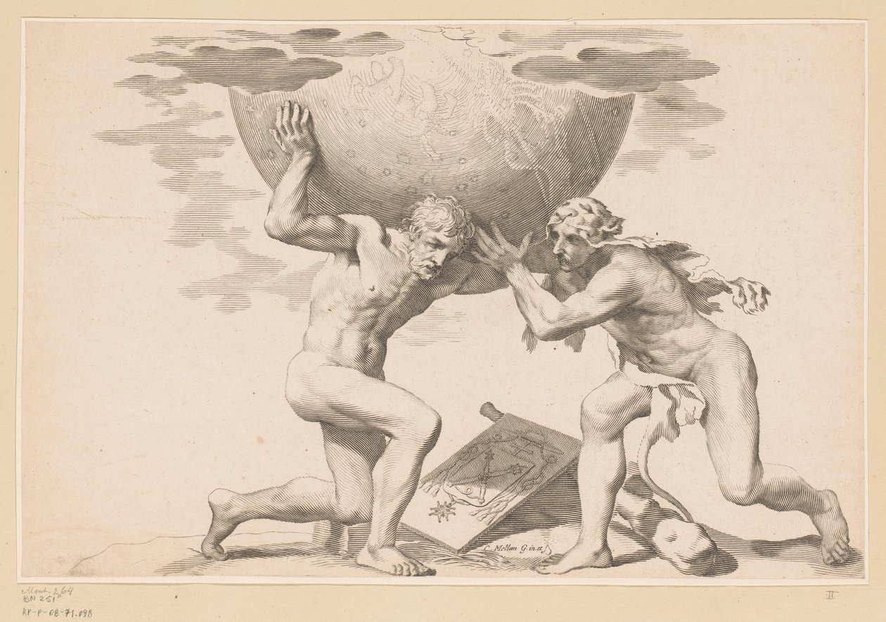 Atlas ger den himmelska sfären till Hercules av Claude Mellan