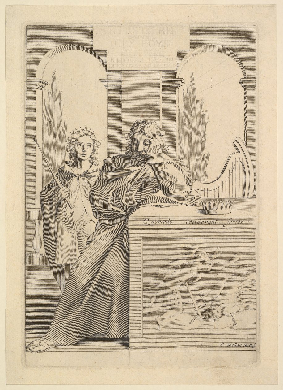 David: Titelsida för Talon, LHistoire Sainte, III, 1645. av Claude Mellan