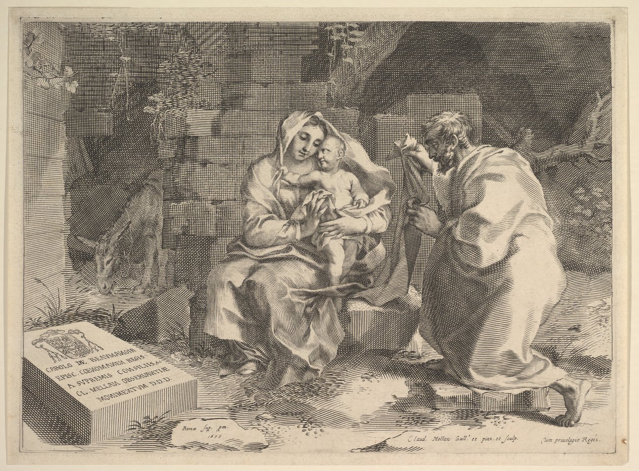 Helig familj vila på flykten till Egypten, 1635. av Claude Mellan