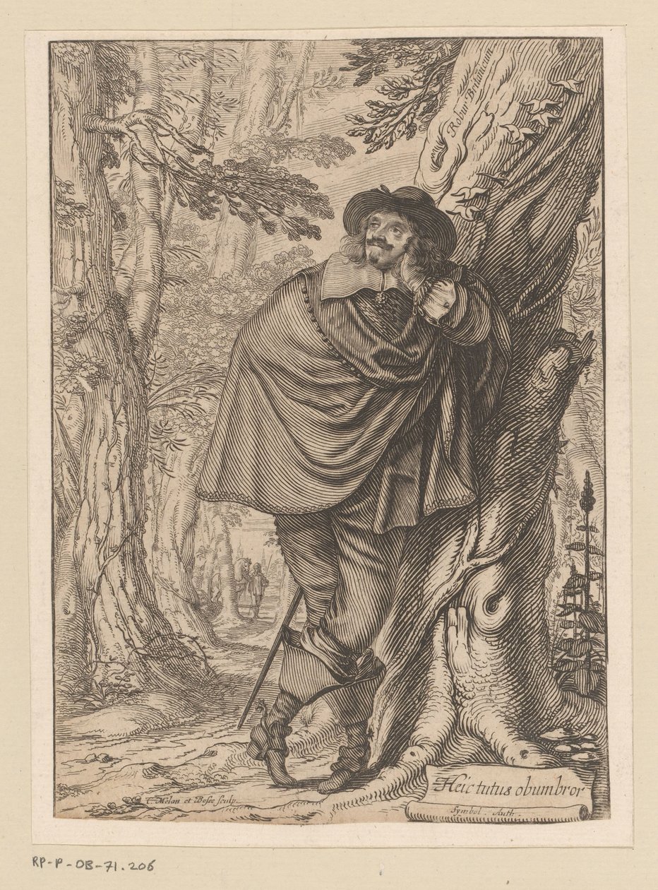 James Howell lutad mot ett träd Titelsida för: James Howell, Dendrology (...), 1641 av Claude Mellan