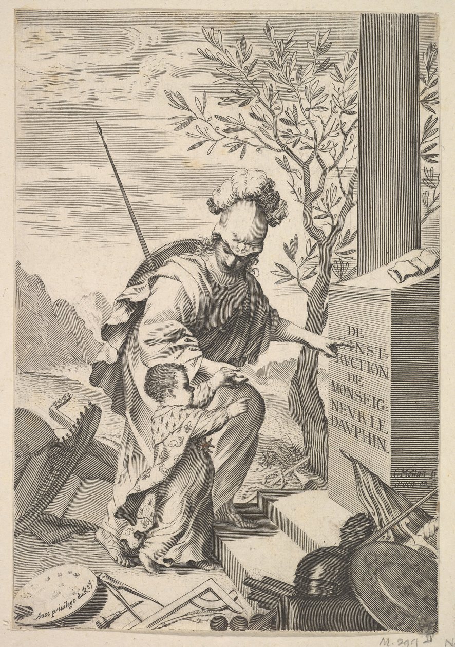 Minerva instruerar dauphinen, 1640. av Claude Mellan