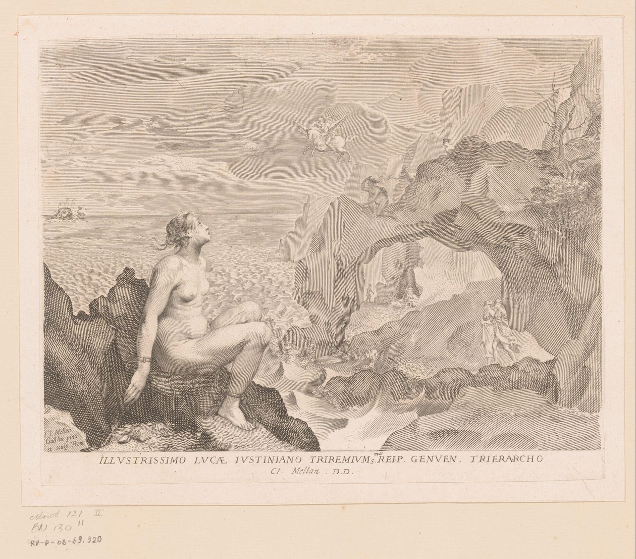 Perseus kommer för att befria Andromeda av Claude Mellan