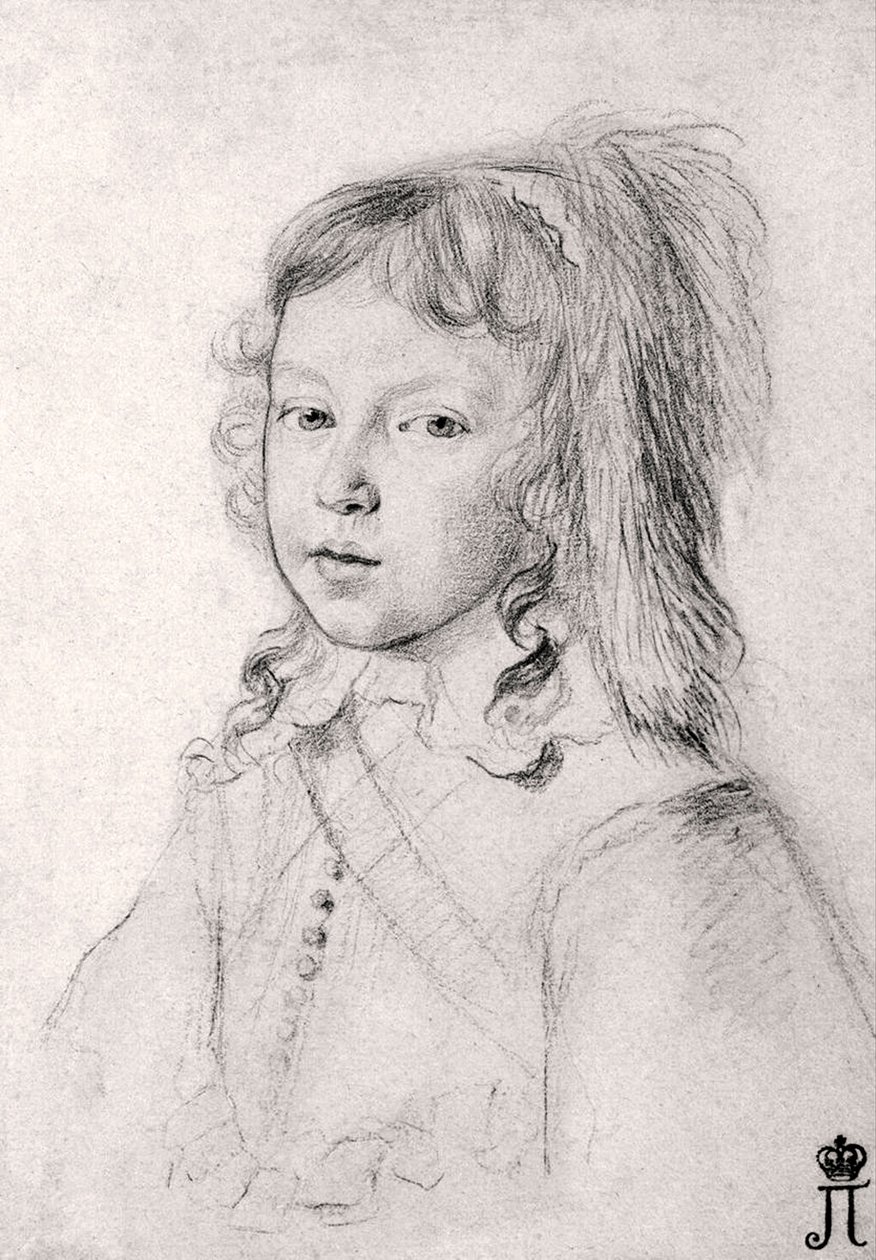 Porträtt av kung Ludvig XIV (1638-1715) som ett barn (Porträtt av kung Ludvig XIV (1638-1715) som ett barn) av Claude Mellan (1598-1688) - Svart krita på papper av Claude Mellan