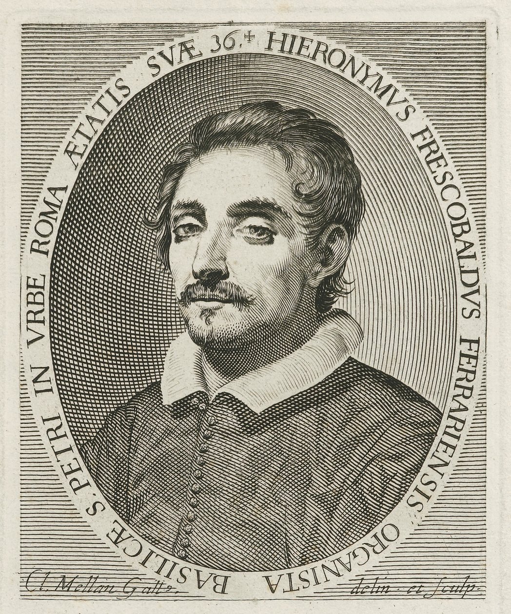 Porträtt av kompositören Girolamo Frescobaldi 1583-1643, 1634 av Claude Mellan